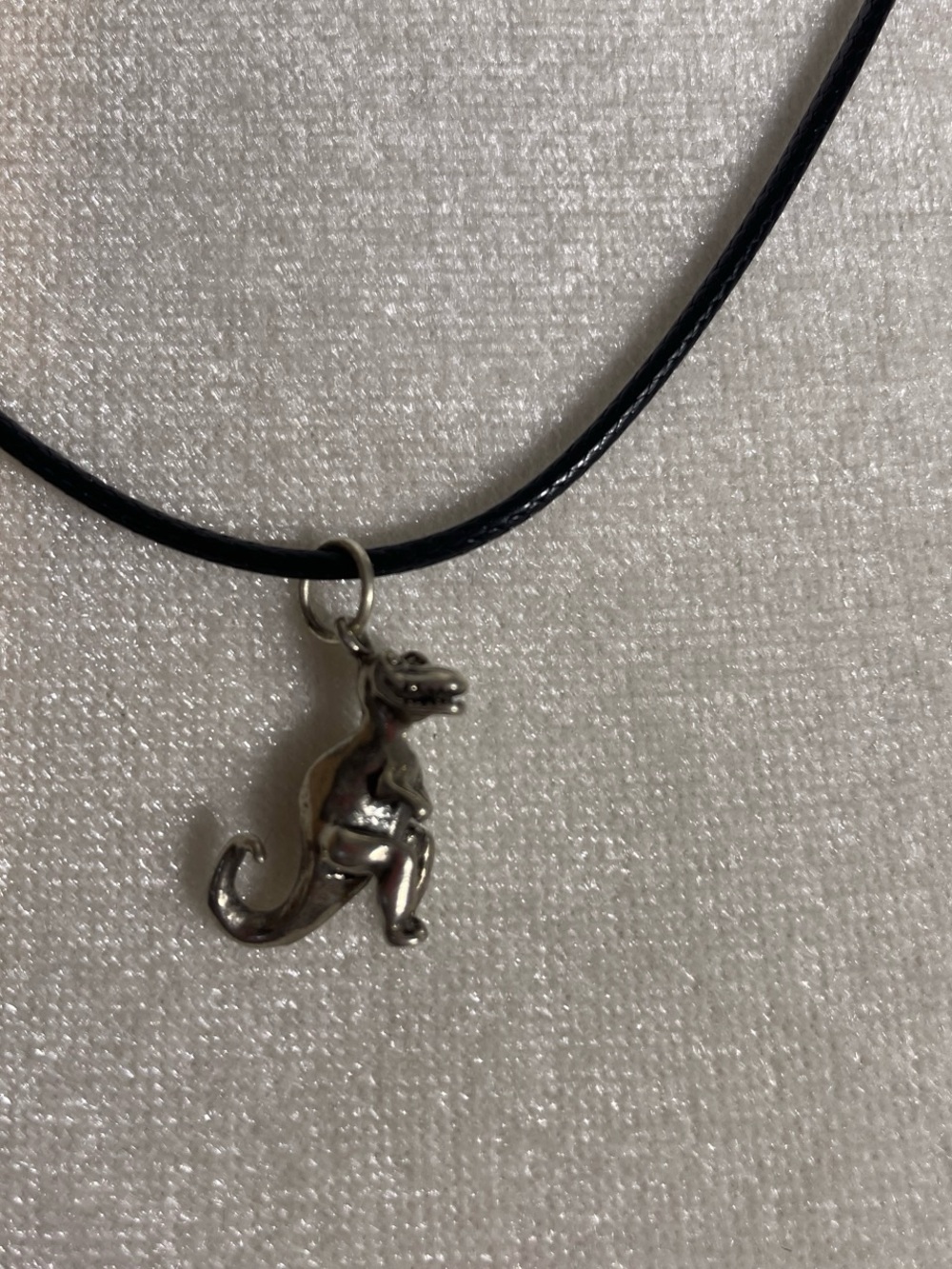Sterling Silver Dinosaur Charm Pendant on Black Cord
